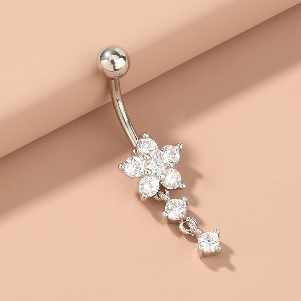 Dainty Flower Crystal Belly Ring β Elegant Navel Piercing