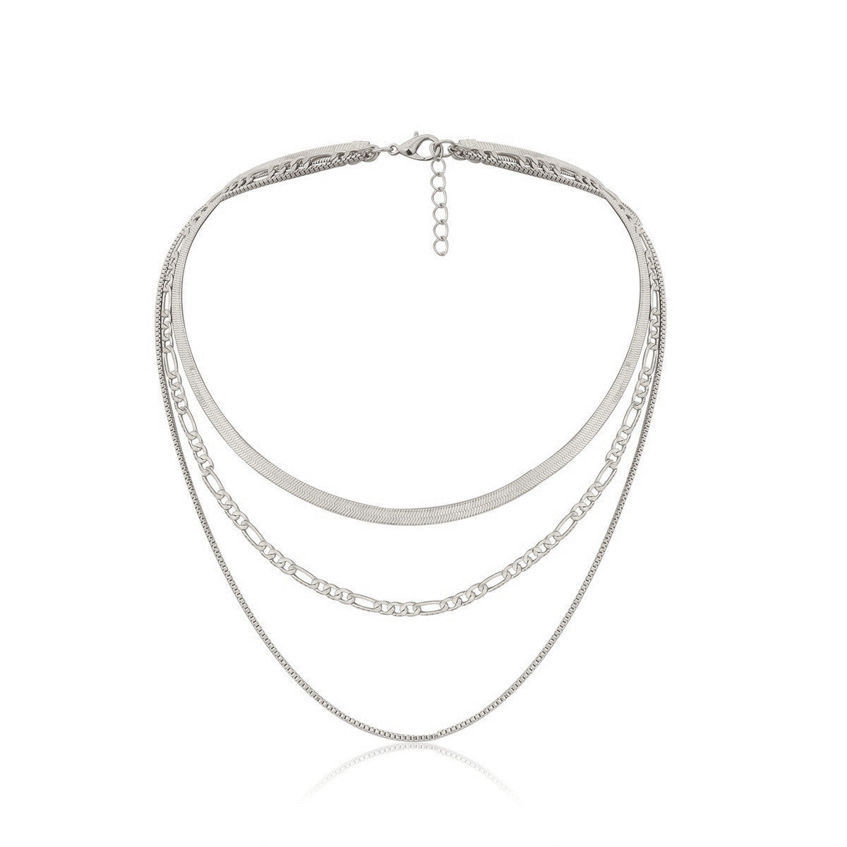 Layered Snake Bone Chain Necklace – Gold & Silver Multi-Strand Geometric Punk Style