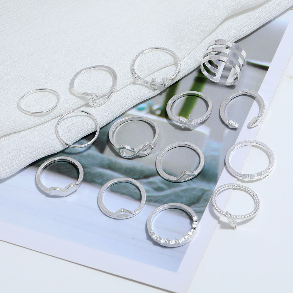 Silver Stacking Ring Set – 18-Piece Adjustable Alloy Rings (One Size)