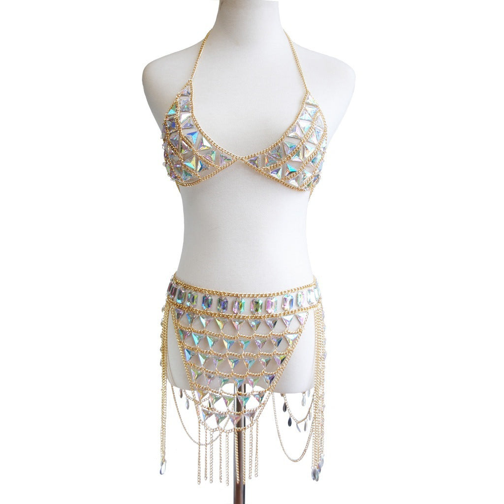 Glam Crystal Body Chain Set β Pearl Bra & Waist Jewelry for Women