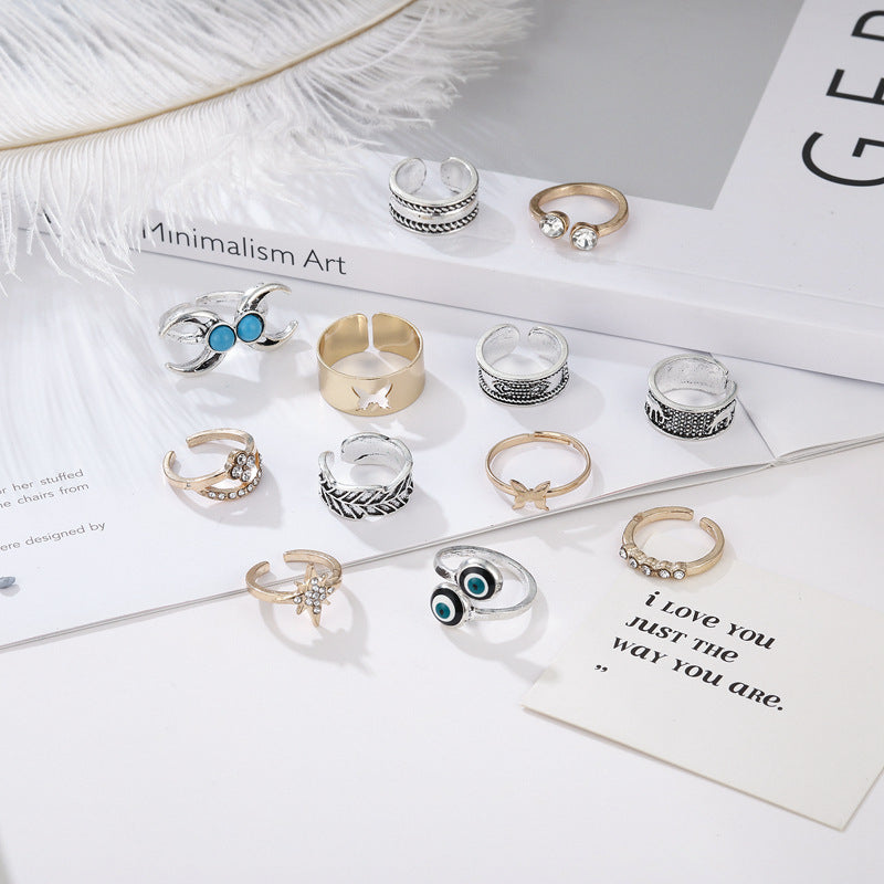 10-Piece Celestial Toe Ring Set – Gold & Silver Stars + Moons