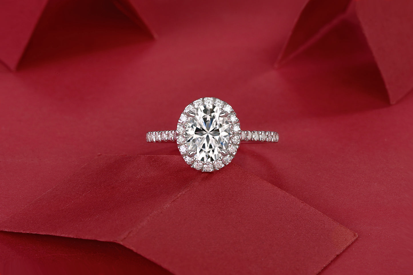 Audrey Halo Moissanite Ring β Large Silver Statement Engagement Band