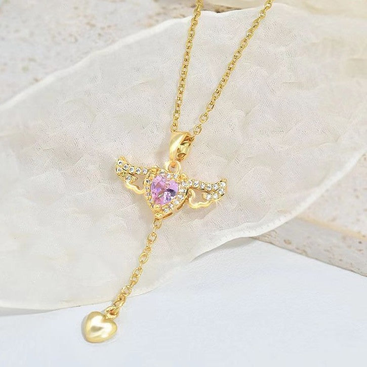 Cupid Heart Angel Wings Crystal Necklace – Romantic Gift for Her