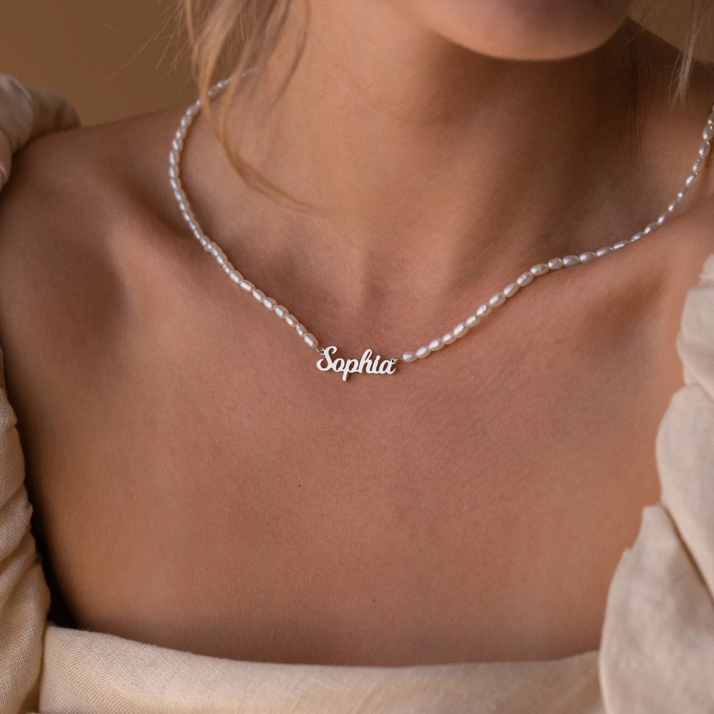 Custom Name Pearl Necklace β Stainless Steel with Beads (Gold/Silver)