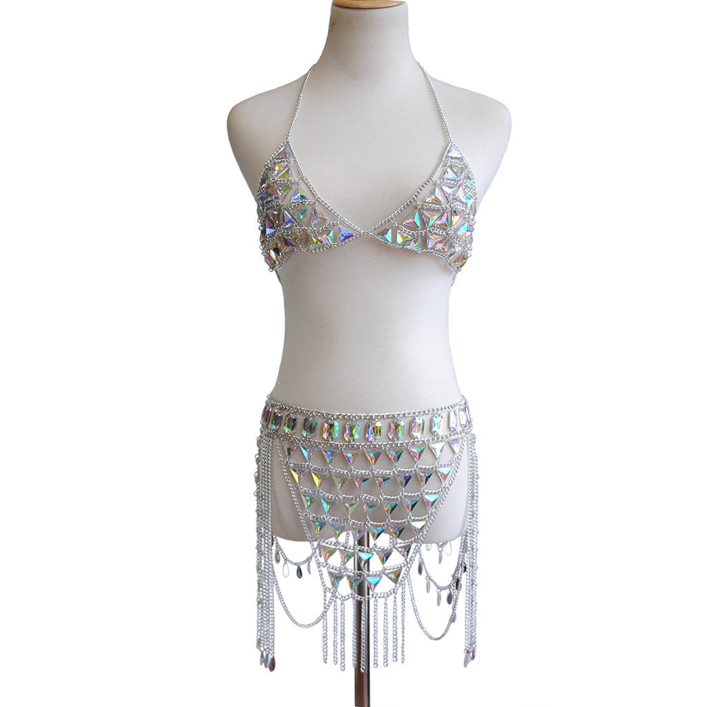 Glam Crystal Body Chain Set β Pearl Bra & Waist Jewelry for Women