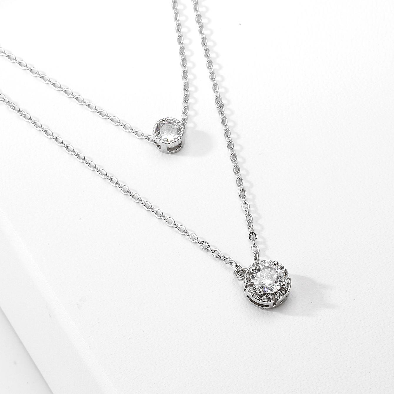 Sparkling Double-Layer Zircon Pendant Necklace – Elegant Gold & Silver Chain for Women