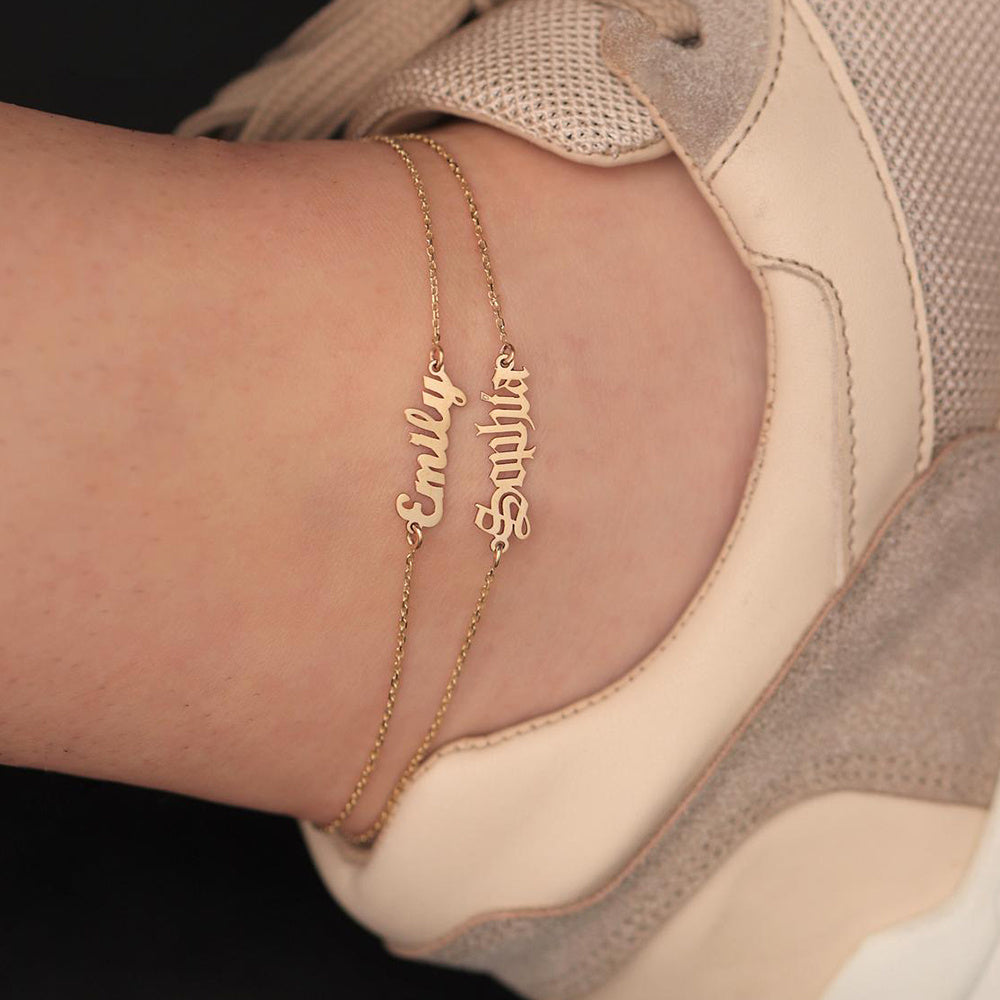 Custom Name Anklet – Stainless Steel Letter Charm (Gold/Rose Gold)