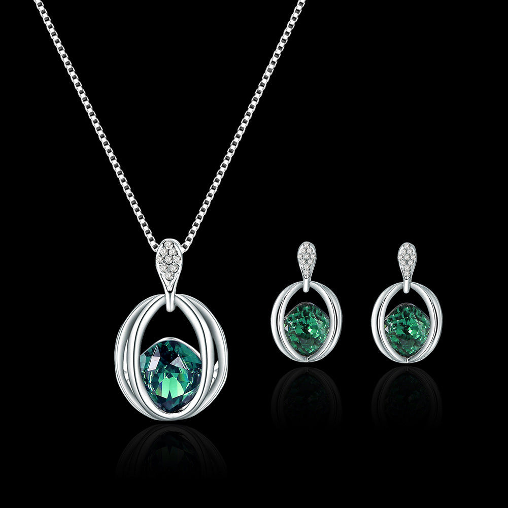 Crystal Pendant Necklace & Earring Set – Elegant Circle Design for Women (Gift-Ready)
