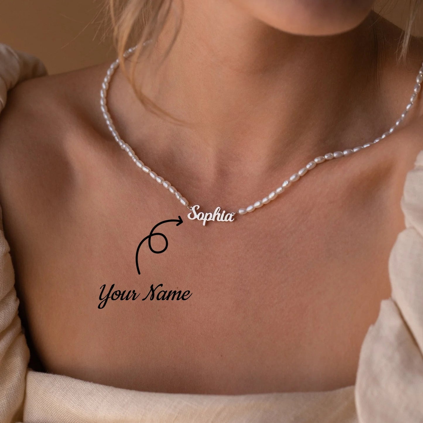 Custom Name Pearl Necklace β Stainless Steel with Beads (Gold/Silver)
