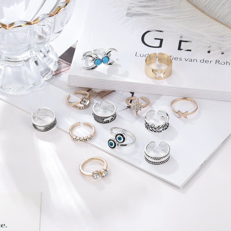10-Piece Celestial Toe Ring Set – Gold & Silver Stars + Moons