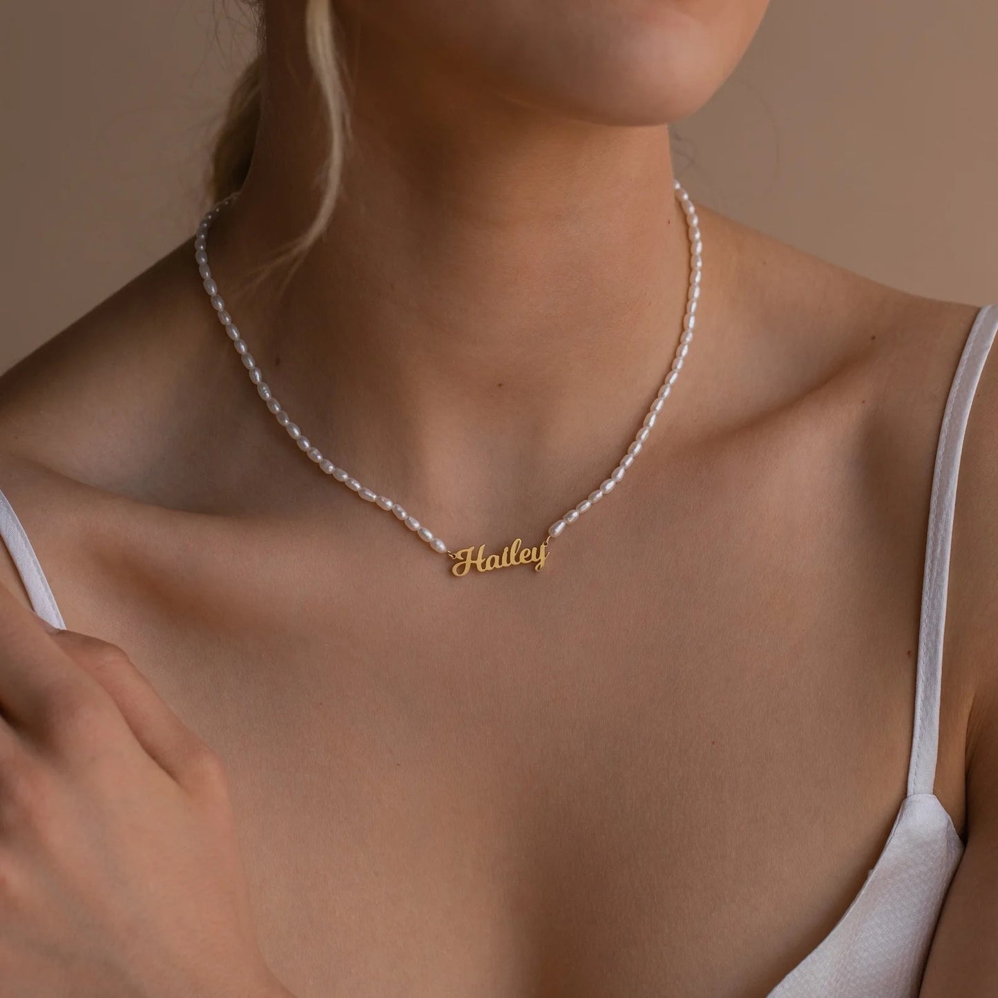Custom Name Pearl Necklace β Stainless Steel with Beads (Gold/Silver)