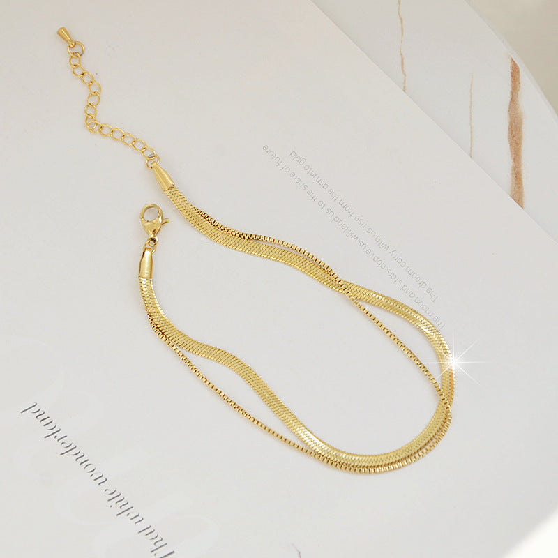 18K Gold Double Chain Anklet – Titanium Snake Bone Style