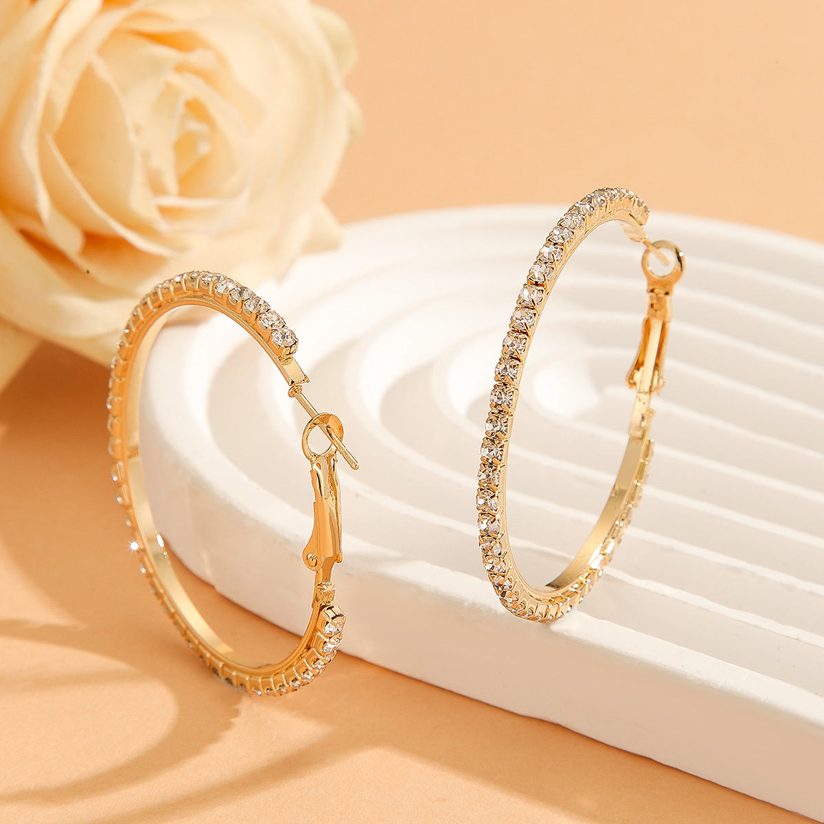 Royal Zircon Hoop Earrings β Glam Gold Statement Pair for Women