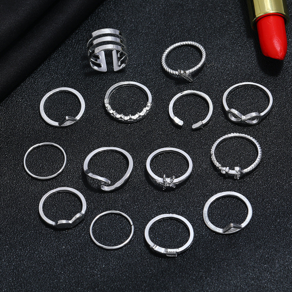 Silver Stacking Ring Set – 18-Piece Adjustable Alloy Rings (One Size)