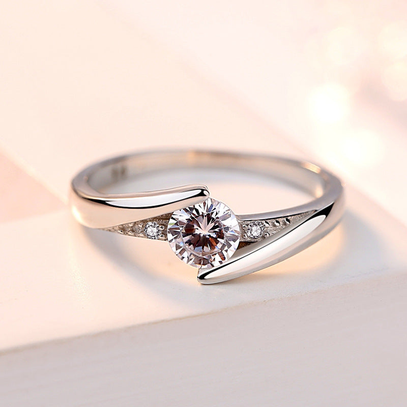 925 Sterling Silver Korean Heart Ring – Noble Zircon Inlaid Design for Women