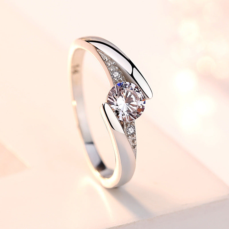 925 Sterling Silver Korean Heart Ring – Noble Zircon Inlaid Design for Women