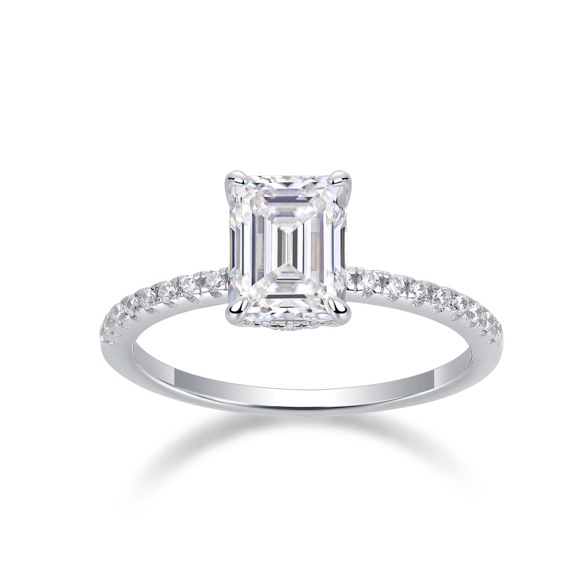 Emerald-Cut Moissanite Engagement Ring – Square Diamond Style in Silver