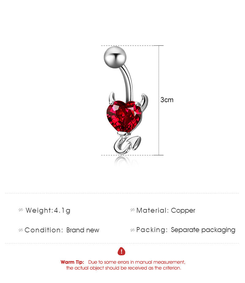 Zircon Heart Belly Button Ring – Romantic Copper Navel Piercing Jewelry