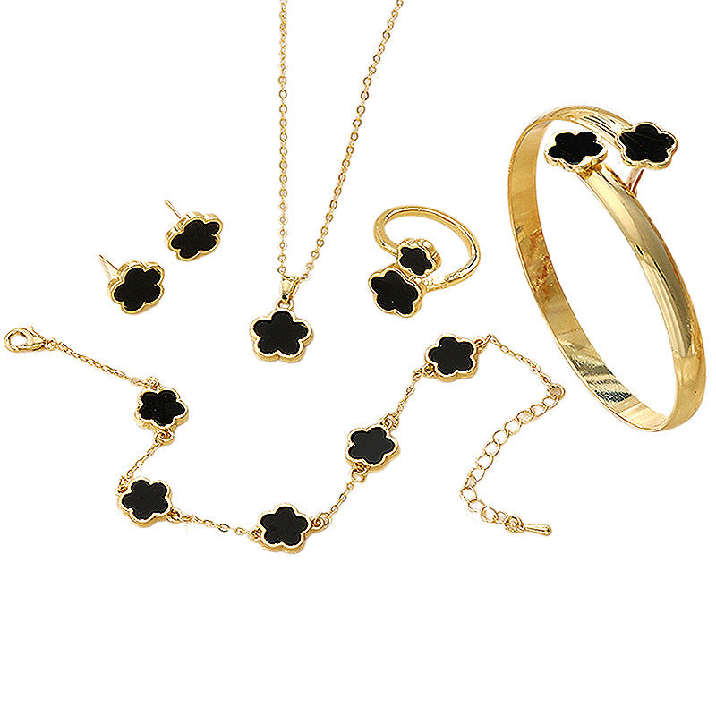 Floral Acrylic Jewelry Set – Necklace, Bracelet, Ring & Earrings (5-Piece Set)