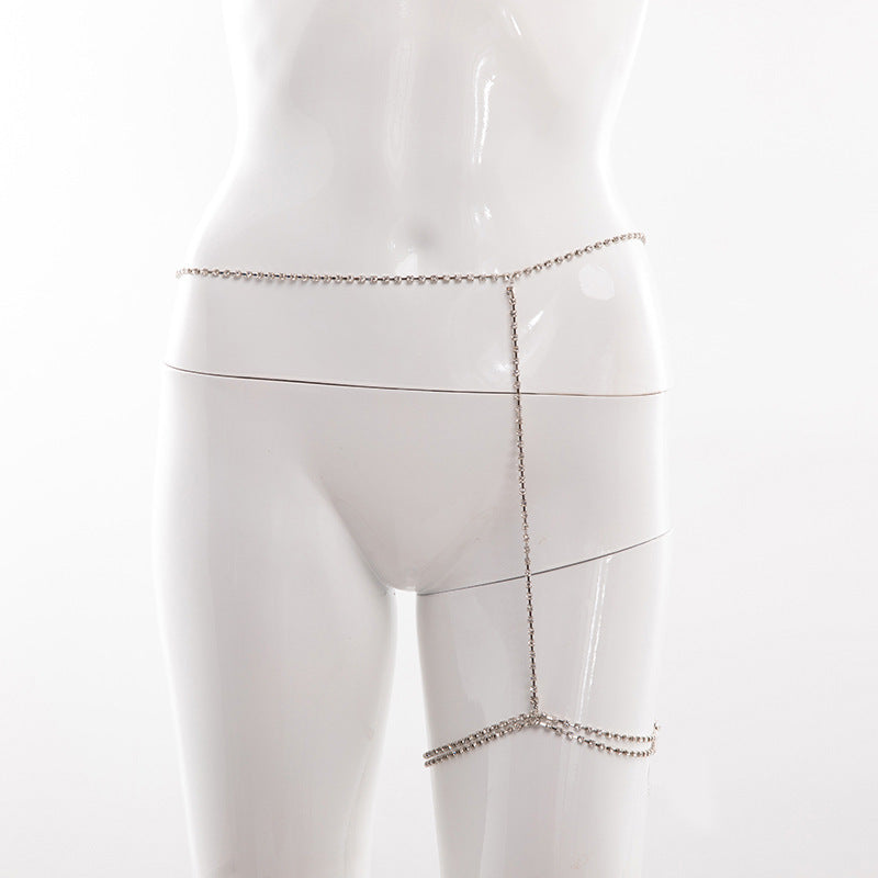 Silver Waist to Thigh Body Chain – Sexy Diamond Leg Jewelry