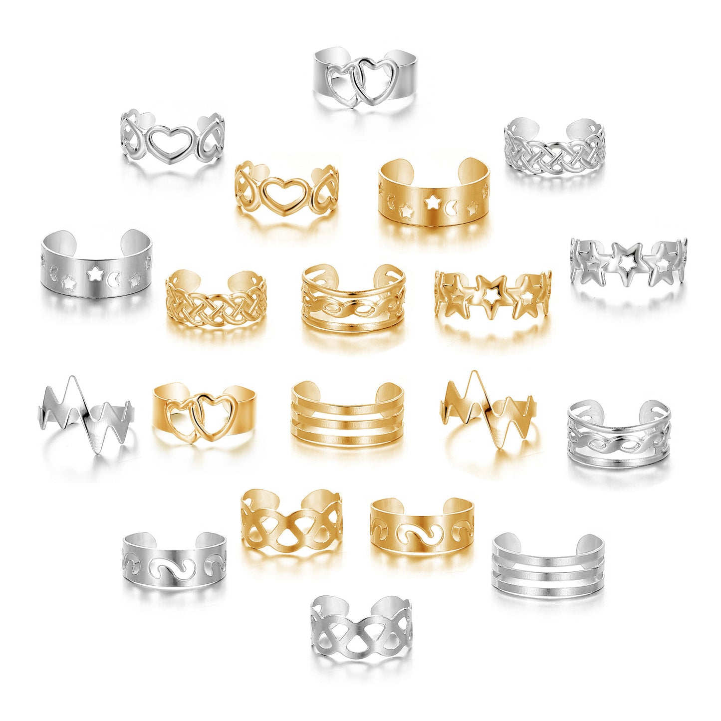 10-Piece Star & Moon Toe Ring Set β Gold & Silver Alloy