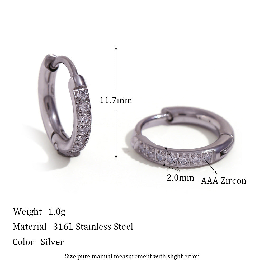 Minimalist Zircon Hoop Earrings – Stainless Steel Rounded Design for Women