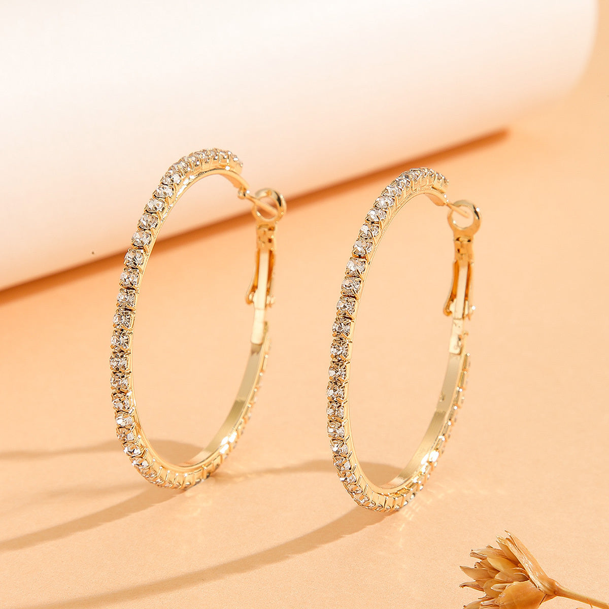 Royal Zircon Hoop Earrings β Glam Gold Statement Pair for Women