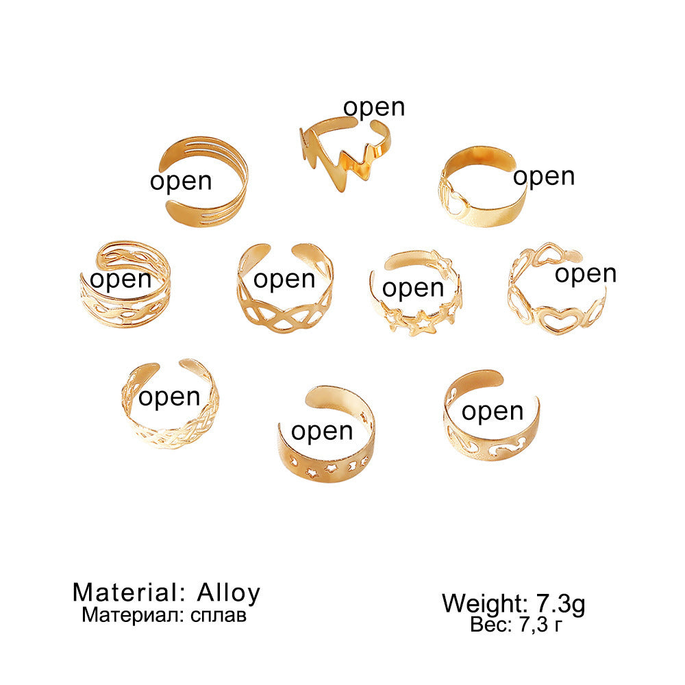 10-Piece Star & Moon Toe Ring Set β Gold & Silver Alloy