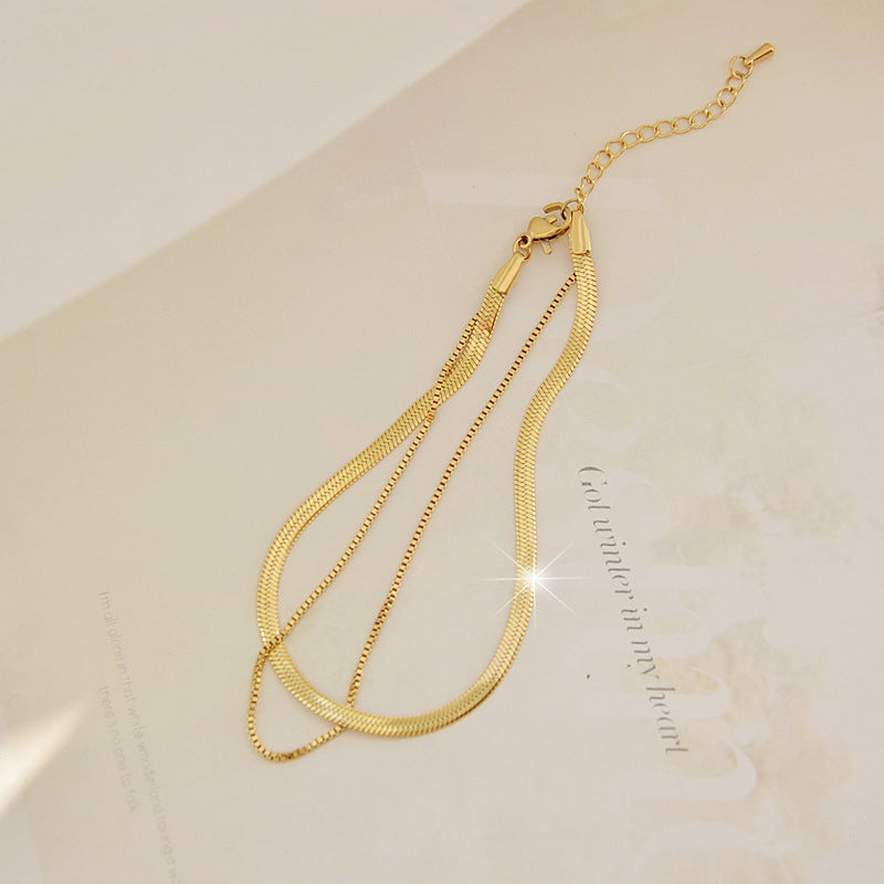 18K Gold Double Chain Anklet – Titanium Snake Bone Style