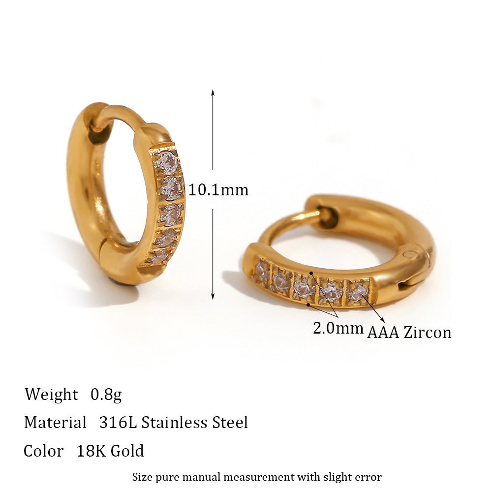 Minimalist Zircon Hoop Earrings – Stainless Steel Rounded Design for Women