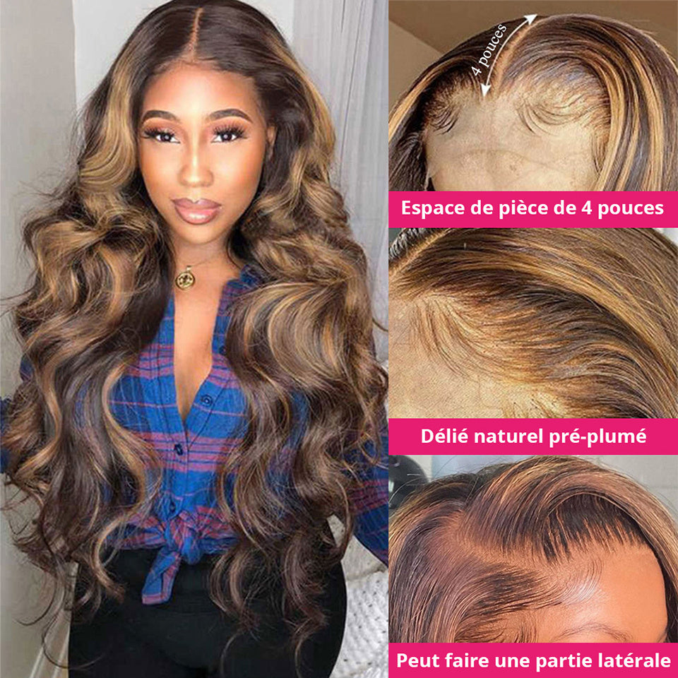 Star Fashion 12β Body Wave Wig β Blonde Highlights, 180% Density, Glueless Lace Front
