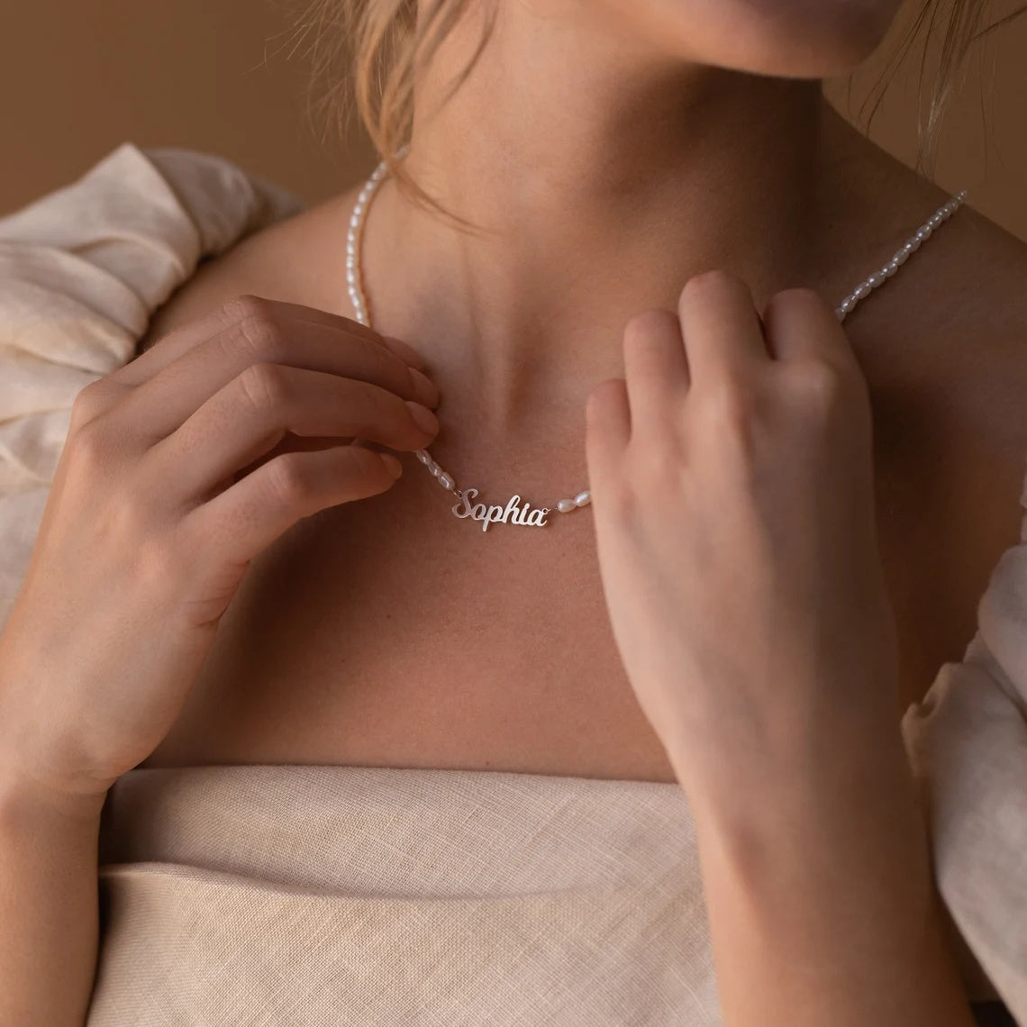 Custom Name Pearl Necklace β Stainless Steel with Beads (Gold/Silver)