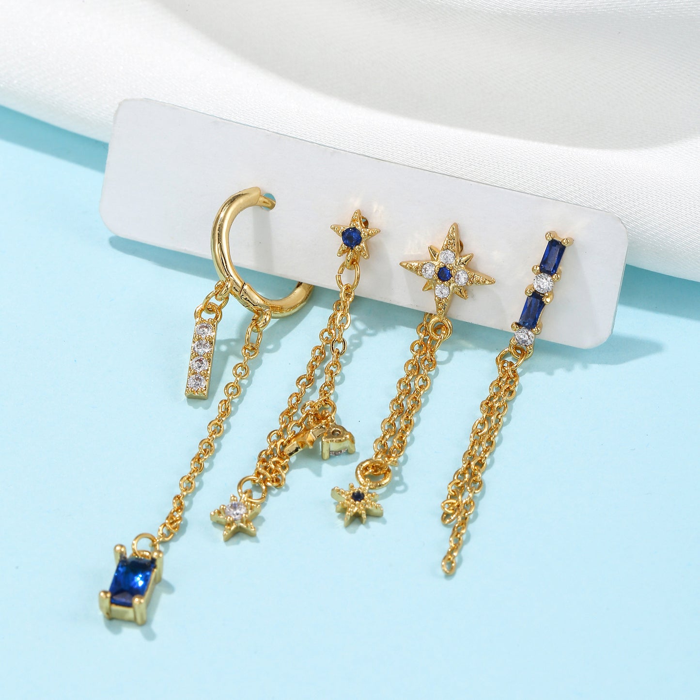 Starry Elegance β 4-Piece Gold-Inlaid Chain Earrings Set