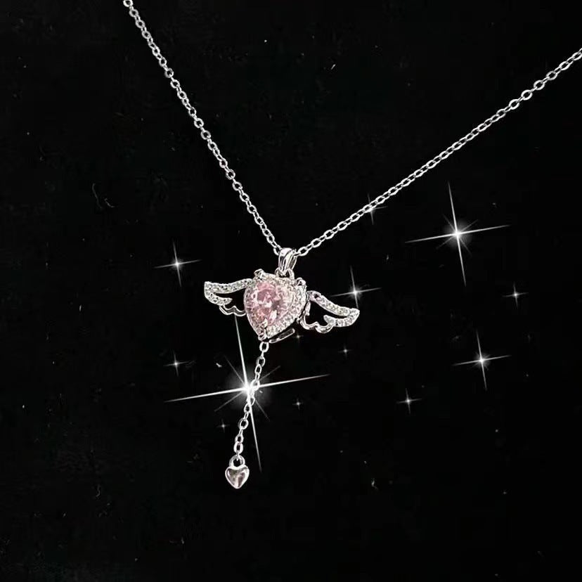 Cupid Heart Angel Wings Crystal Necklace – Romantic Gift for Her