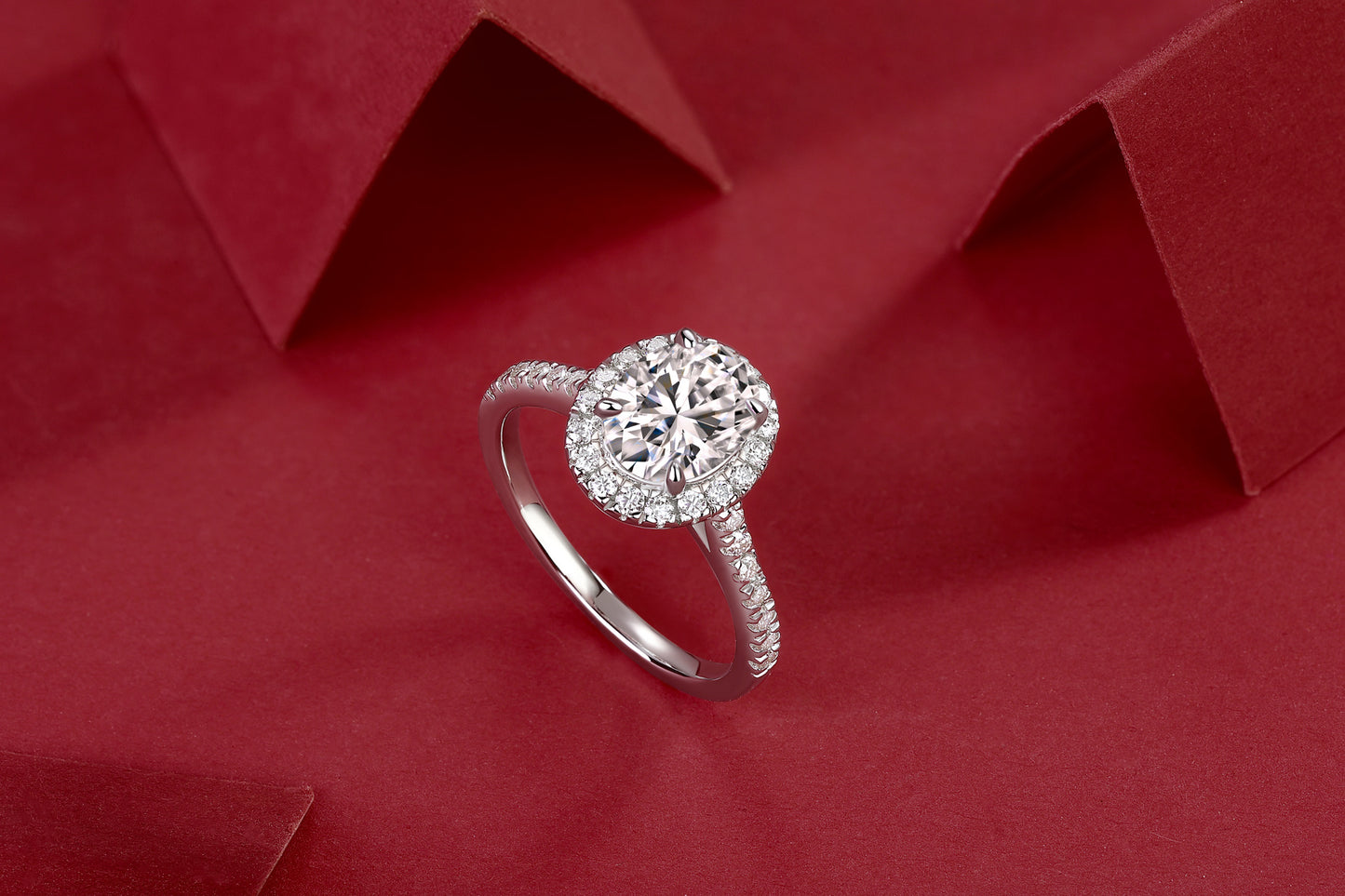 Audrey Halo Moissanite Ring β Large Silver Statement Engagement Band