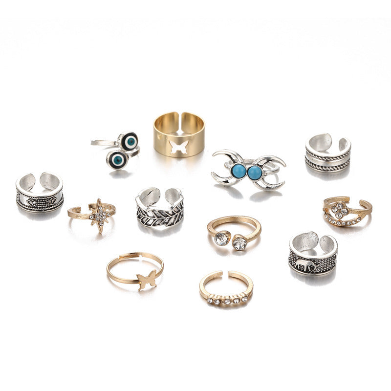 10-Piece Celestial Toe Ring Set – Gold & Silver Stars + Moons