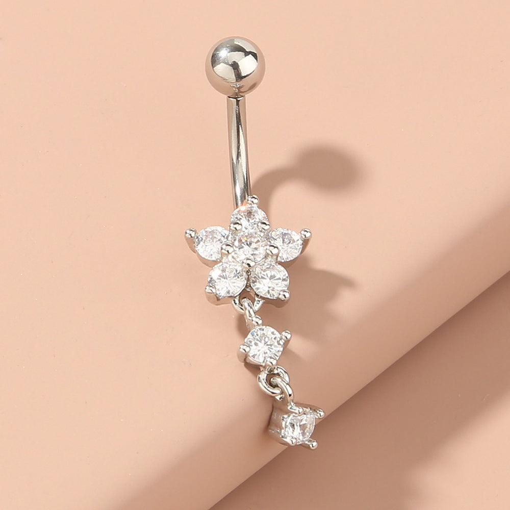 Dainty Flower Crystal Belly Ring β Elegant Navel Piercing