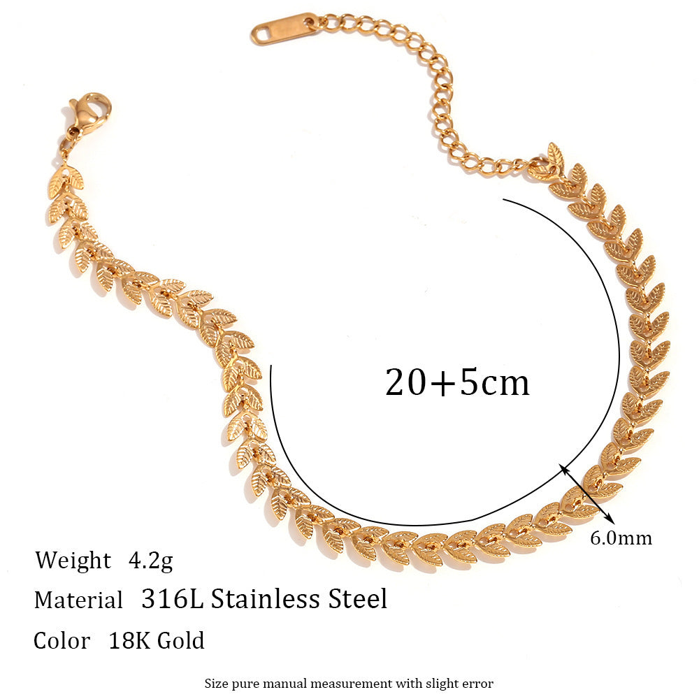 18K Gold Leaf Anklet – Fishtail Chain Style