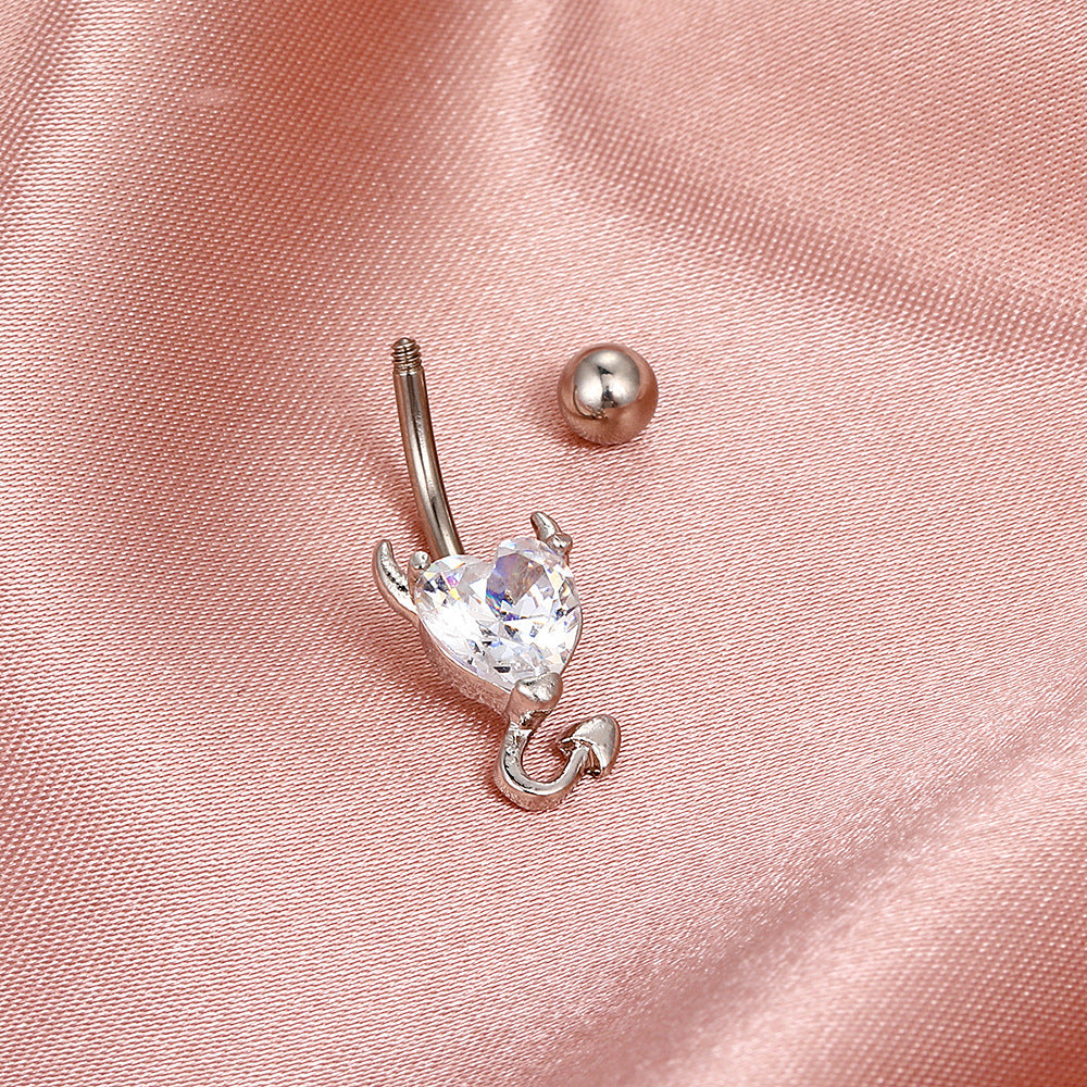 Zircon Heart Belly Button Ring – Romantic Copper Navel Piercing Jewelry