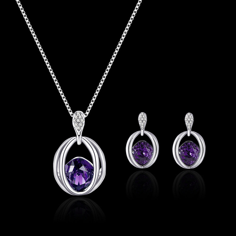 Crystal Pendant Necklace & Earring Set – Elegant Circle Design for Women (Gift-Ready)