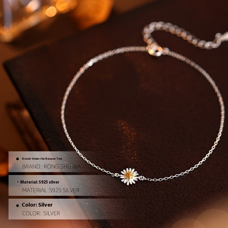 S925 Silver Flower Anklet – Delicate Pastoral Chain