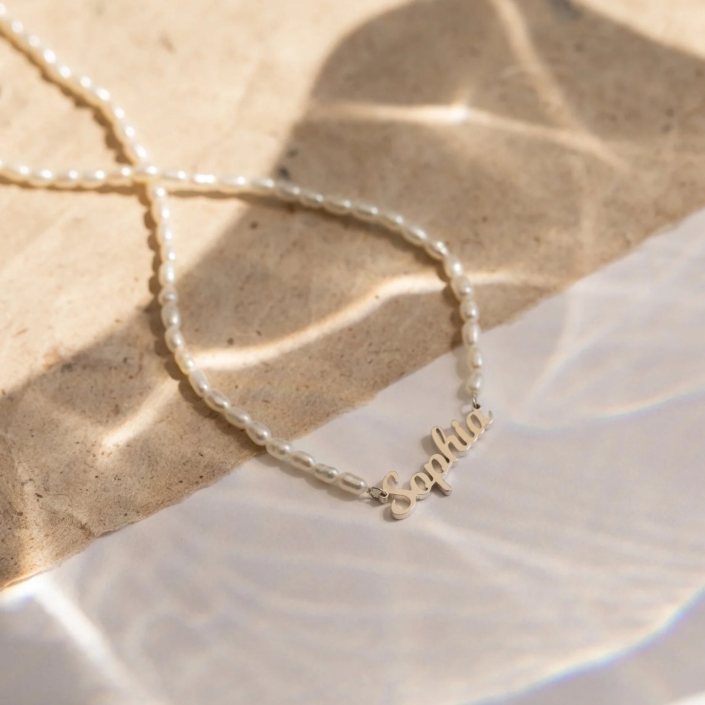 Custom Name Pearl Necklace β Stainless Steel with Beads (Gold/Silver)