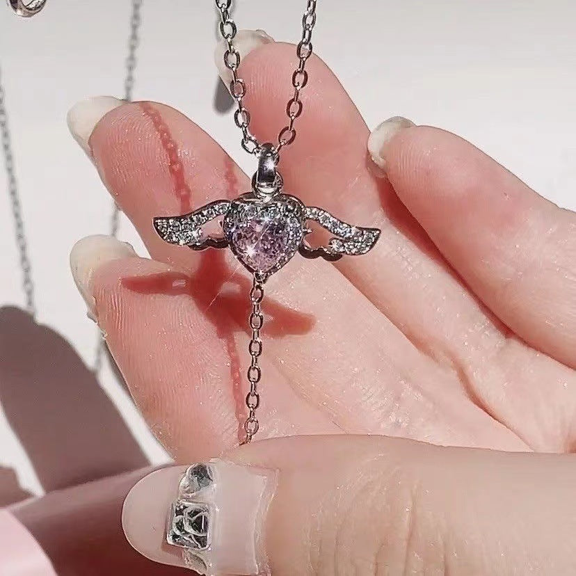 Cupid Heart Angel Wings Crystal Necklace – Romantic Gift for Her
