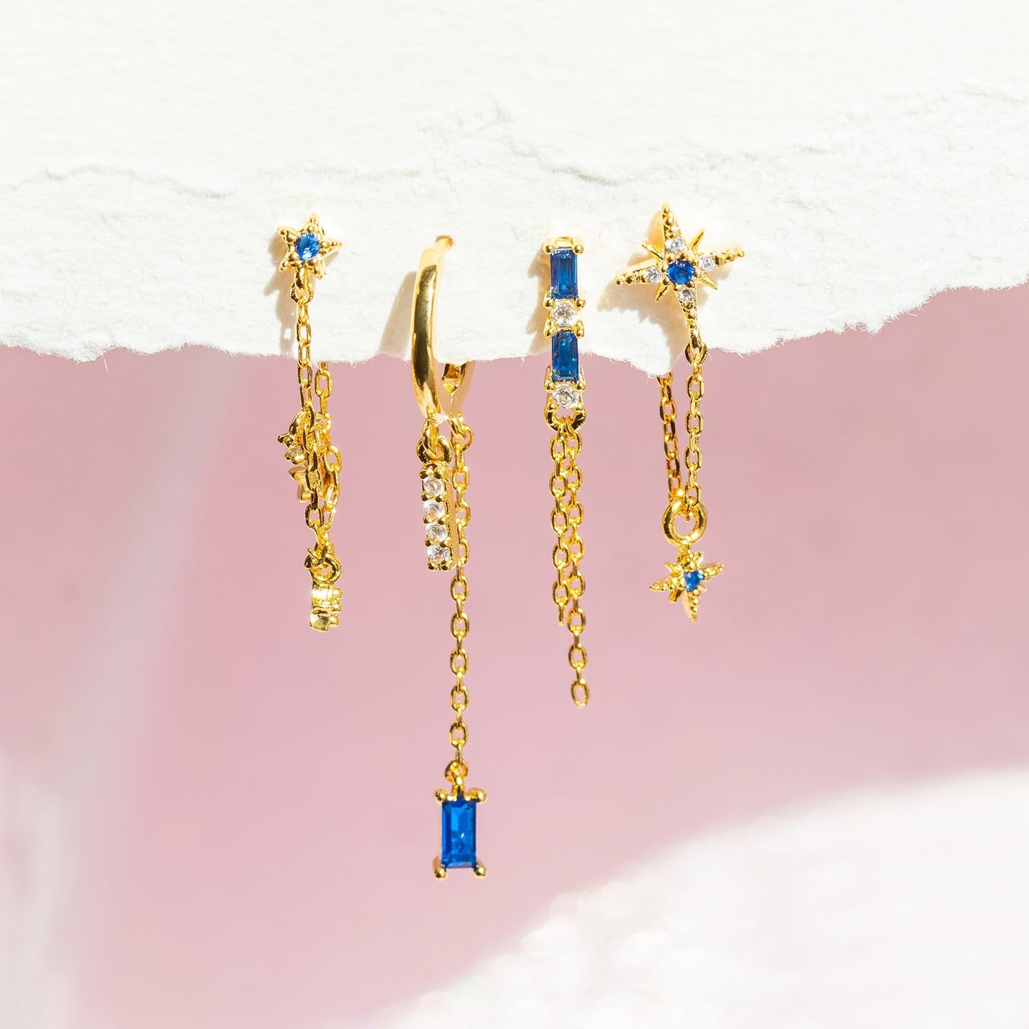 Starry Elegance β 4-Piece Gold-Inlaid Chain Earrings Set