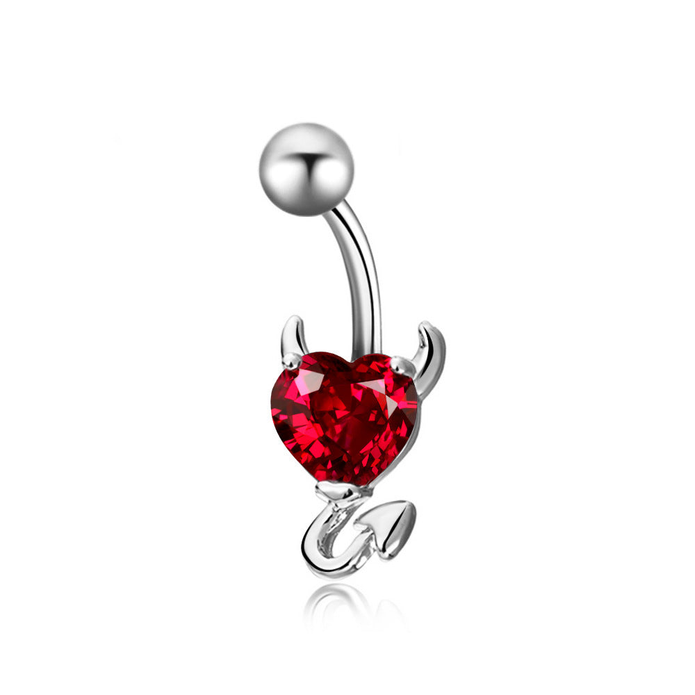 Zircon Heart Belly Button Ring – Romantic Copper Navel Piercing Jewelry