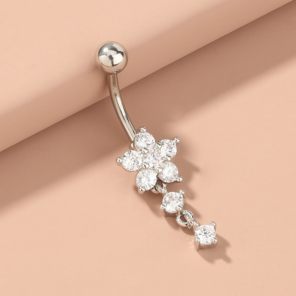 Dainty Flower Crystal Belly Ring β Elegant Navel Piercing
