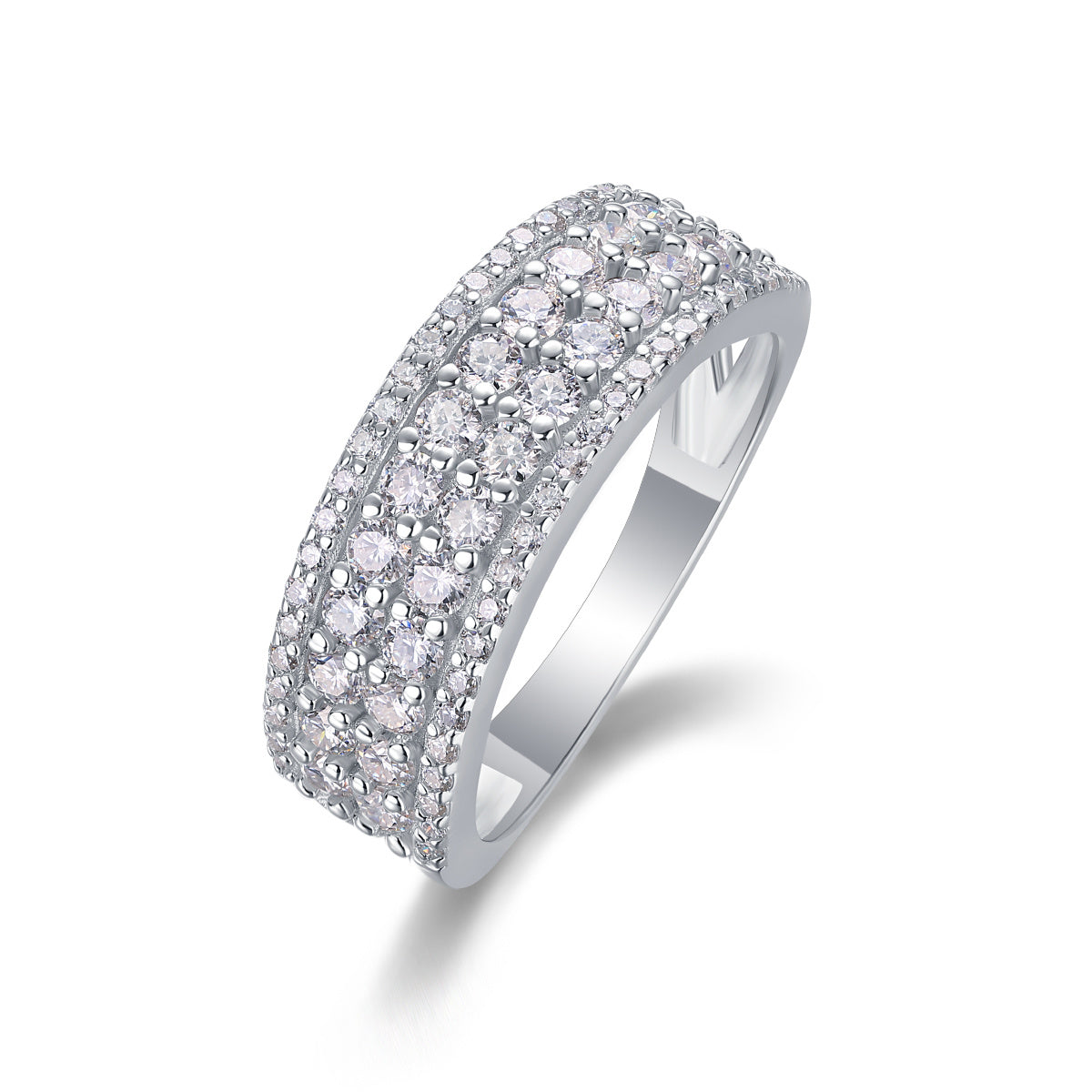 Moissanite Triple Row Band β Luxury Silver Multi-Stone Ring