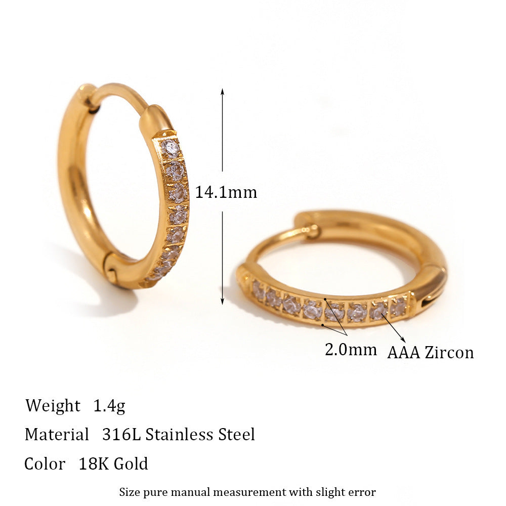 Minimalist Zircon Hoop Earrings – Stainless Steel Rounded Design for Women