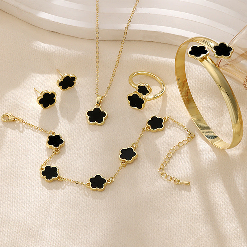 Floral Acrylic Jewelry Set – Necklace, Bracelet, Ring & Earrings (5-Piece Set)