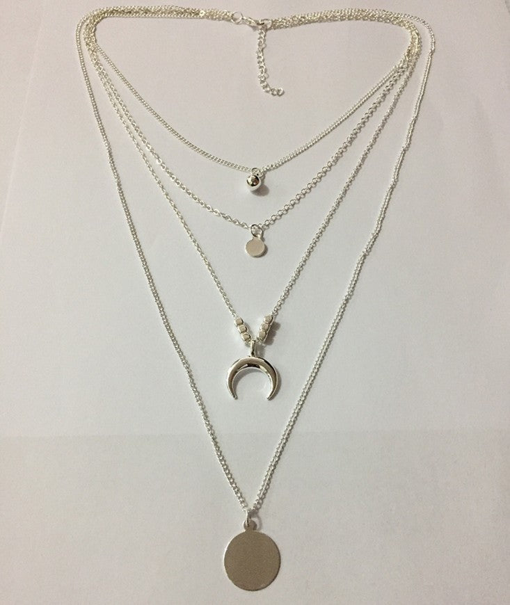 Layered Gold Moon & Coin Charm Necklace β Boho Celestial Chic